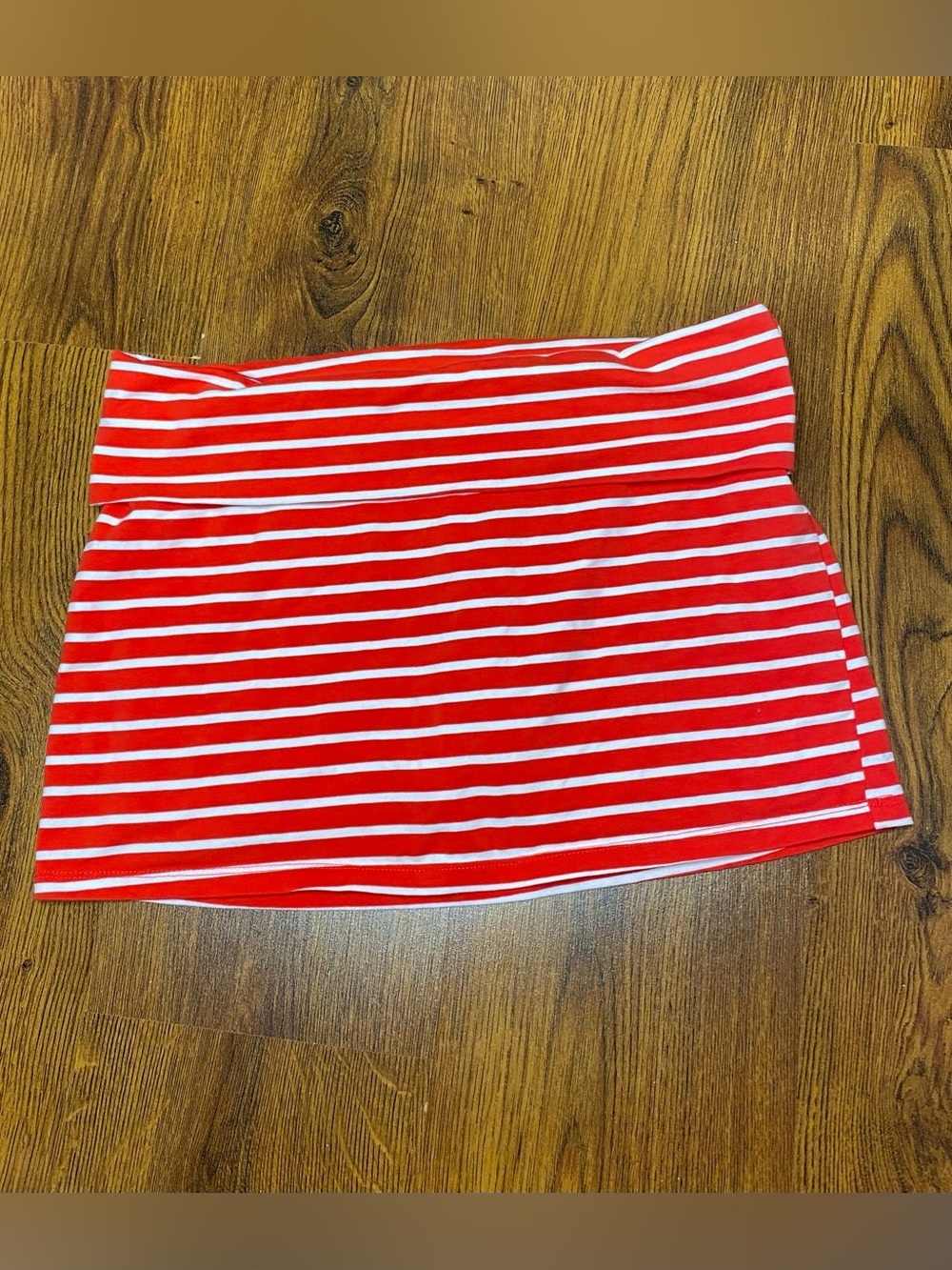 🌷 Red and White Striped Cotton Skirt with Built-In Shorts 🌷